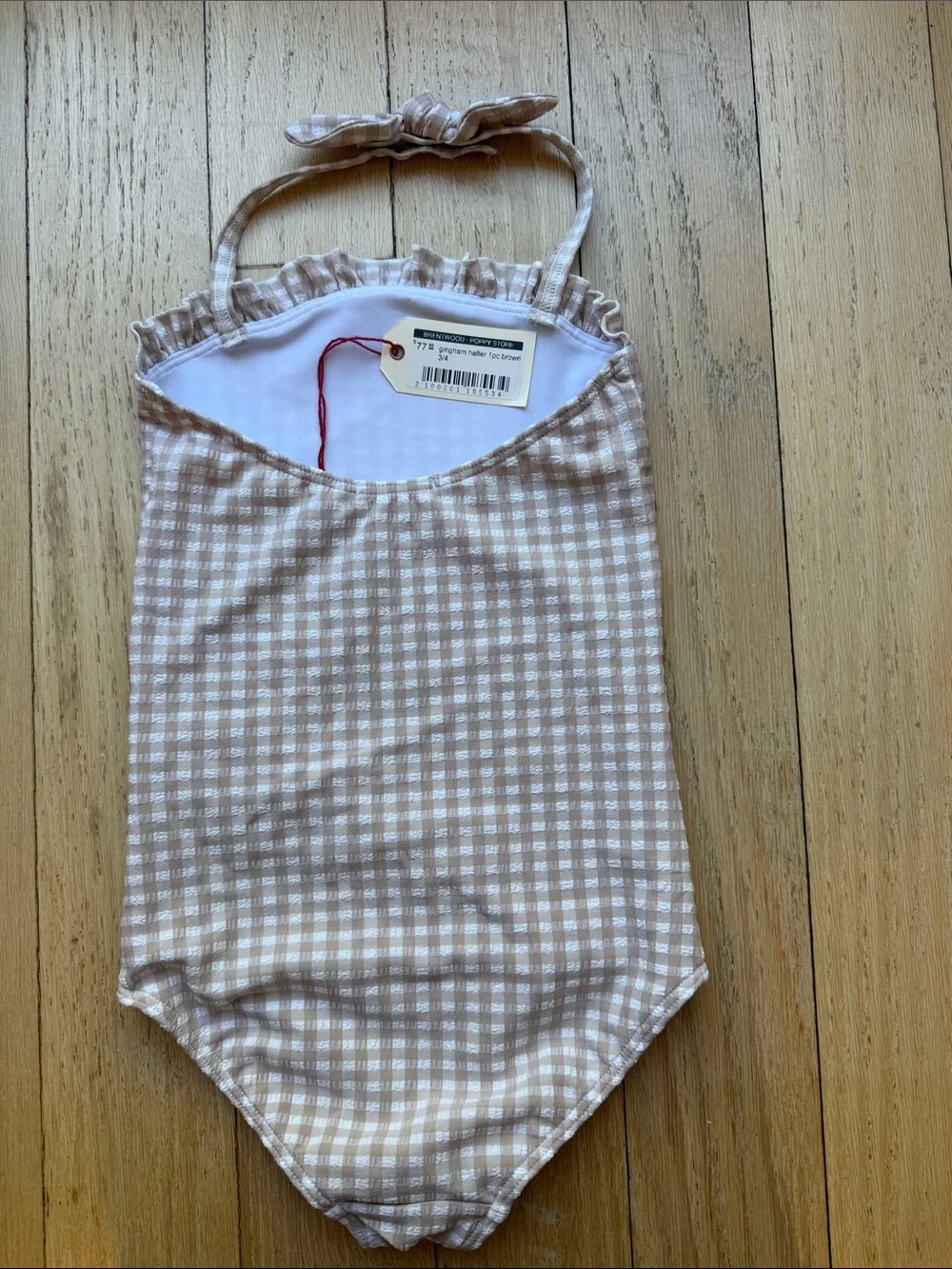 Girls Minnow Beige Gingham One-Piece Swimsuit - Neutral